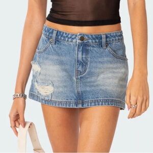 Edikted Distressed Denim Mini Skirt